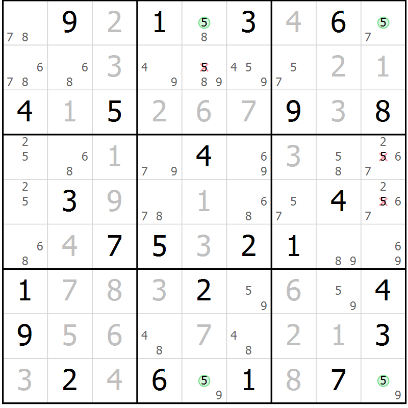 Position des candidats pour la solution de la Gr 75 page 78 du magazine de sudoku Virtuose n° 108
