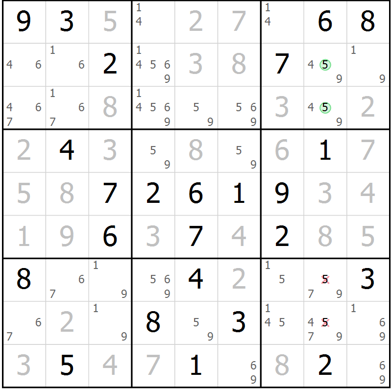 Position des candidats pour la solution de la Gr 76 page 79 du magazine de sudoku Virtuose n° 108