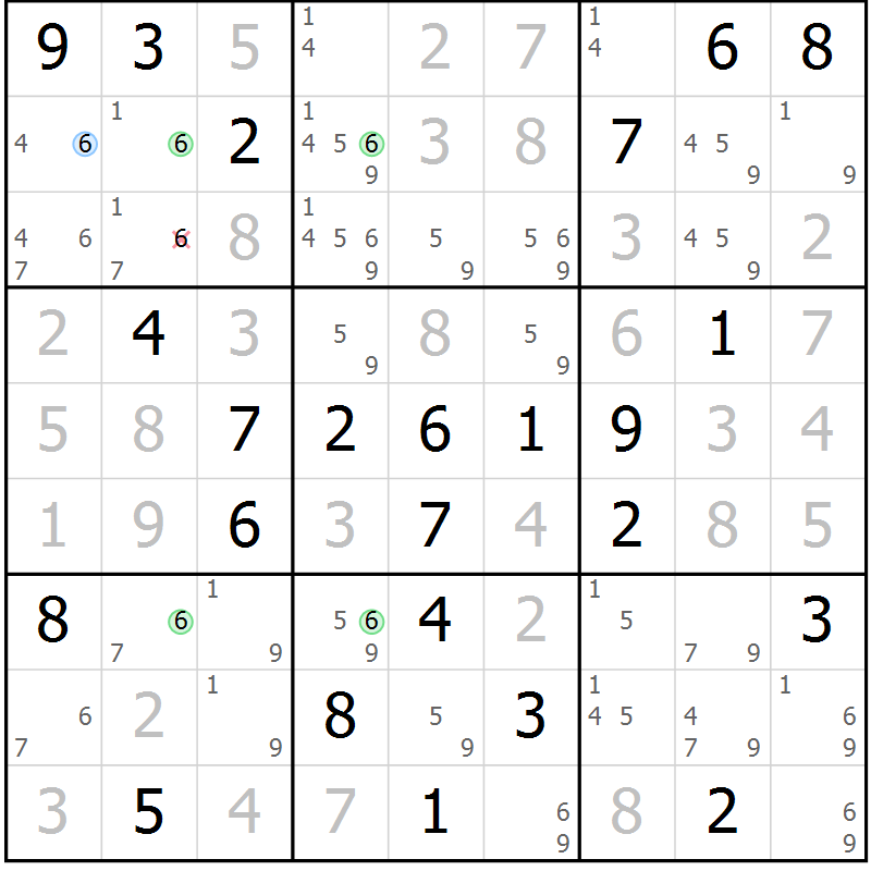Position des candidats pour la solution de la Gr 76 page 79 du magazine de sudoku Virtuose n° 108