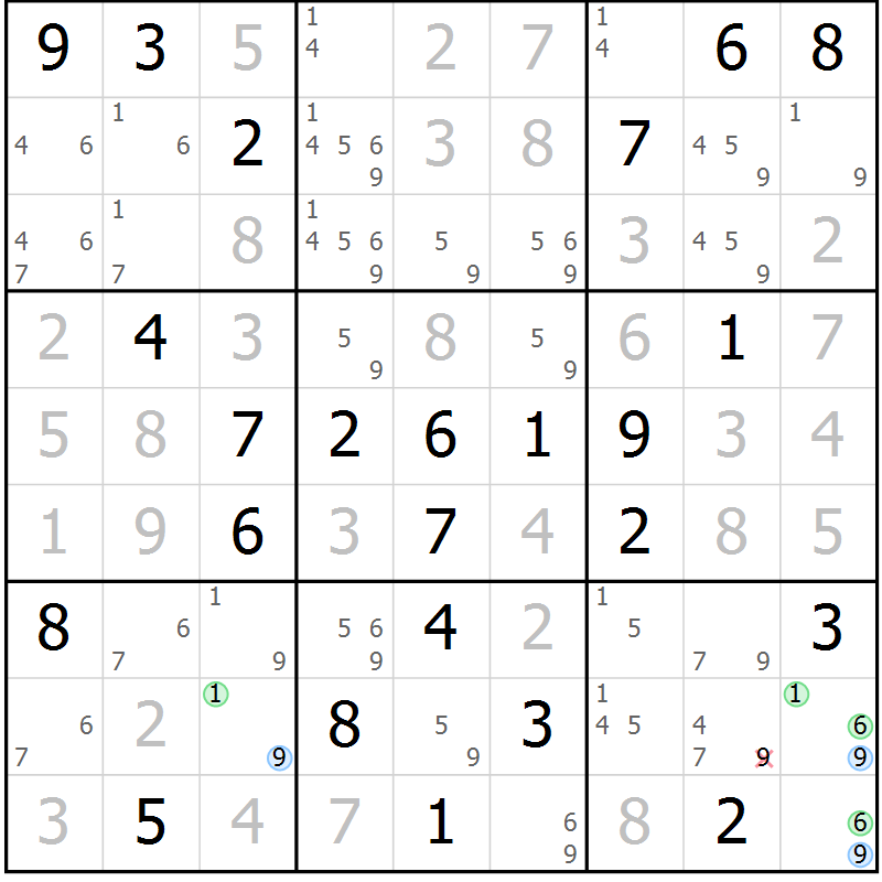Position des candidats pour la solution de la Gr 76 page 79 du magazine de sudoku Virtuose n° 108