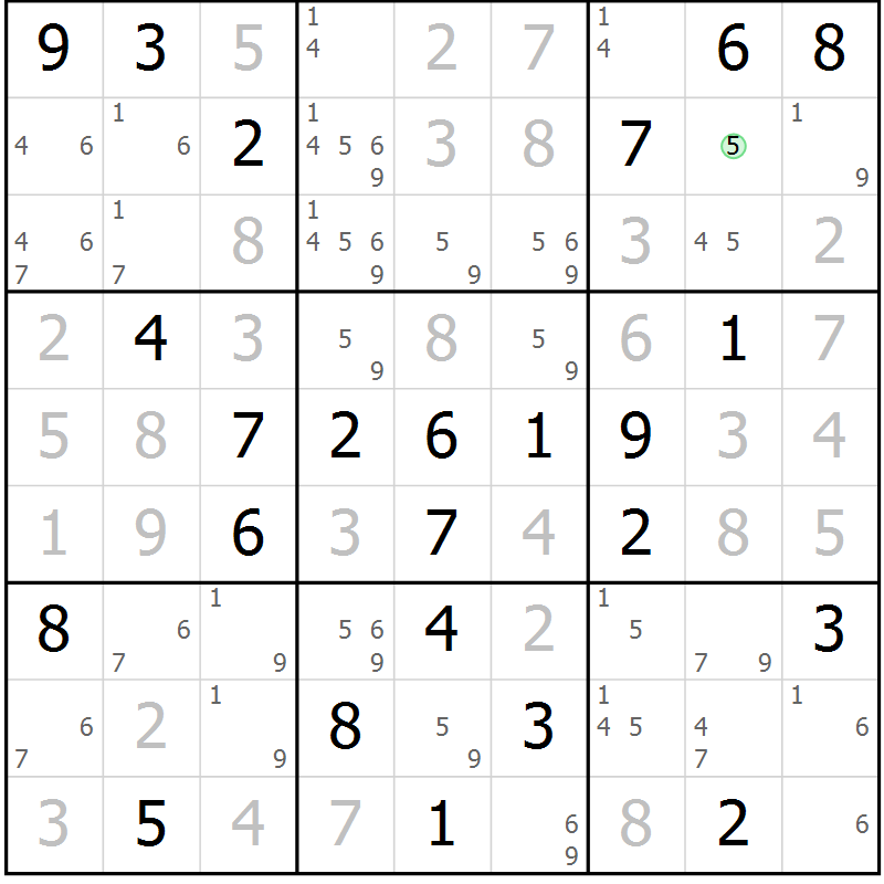 Position des candidats pour la solution de la Gr 76 page 79 du magazine de sudoku Virtuose n° 108