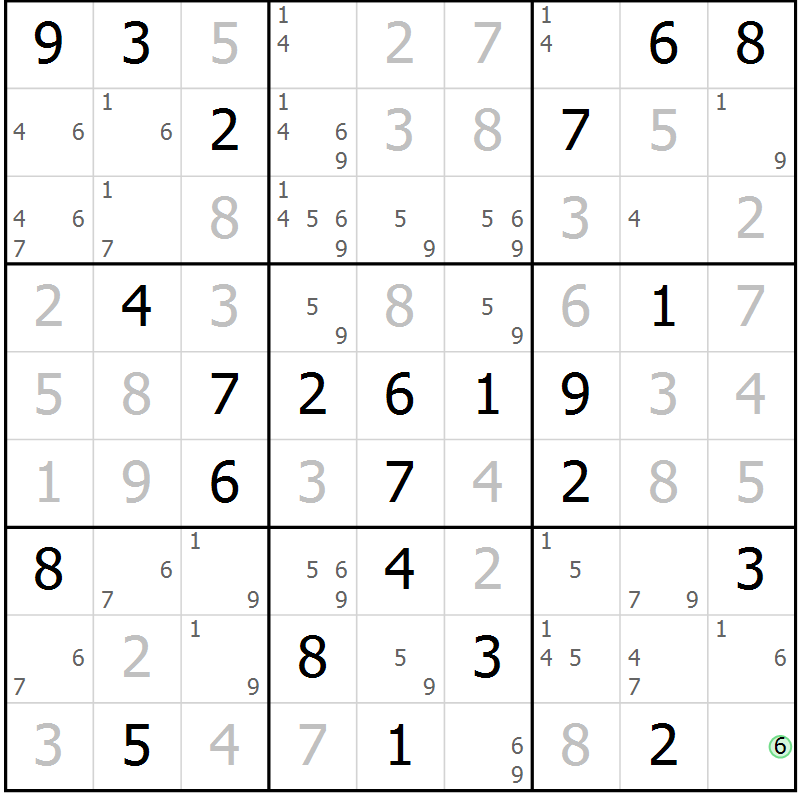 Position des candidats pour la solution de la Gr 76 page 79 du magazine de sudoku Virtuose n° 108