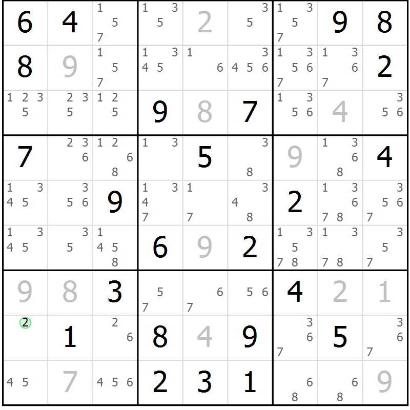 Position des candidats pour la solution de la Gr 77 page 80 du magazine de sudoku Virtuose n° 108