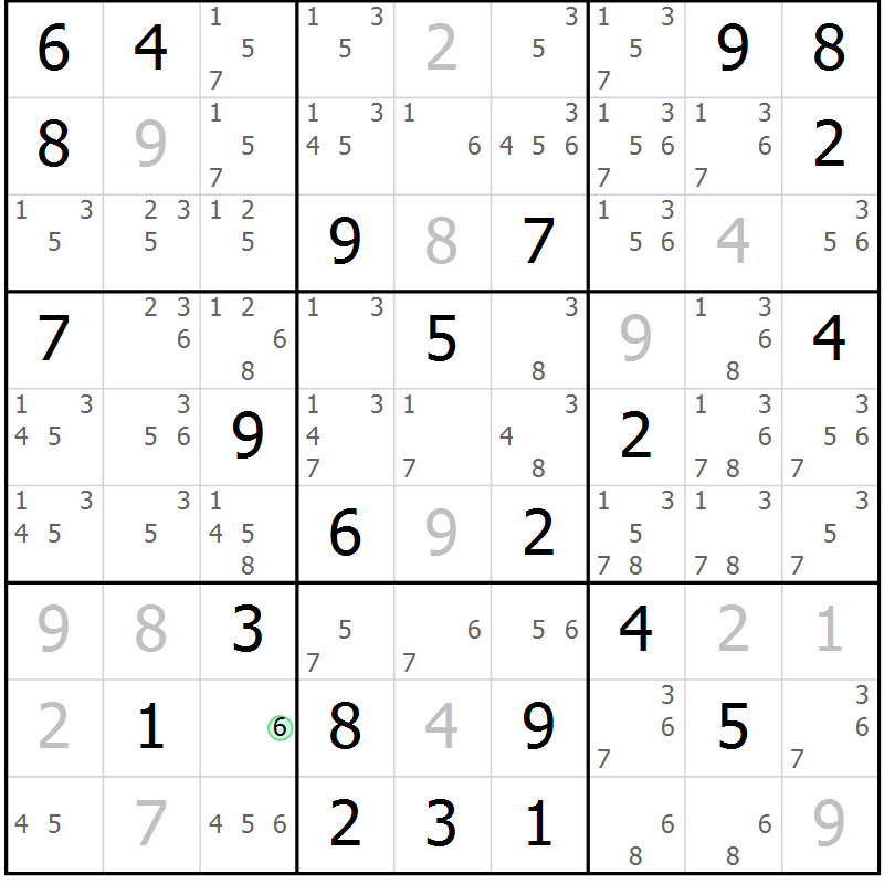 Position des candidats pour la solution de la Gr 77 page 80 du magazine de sudoku Virtuose n° 108
