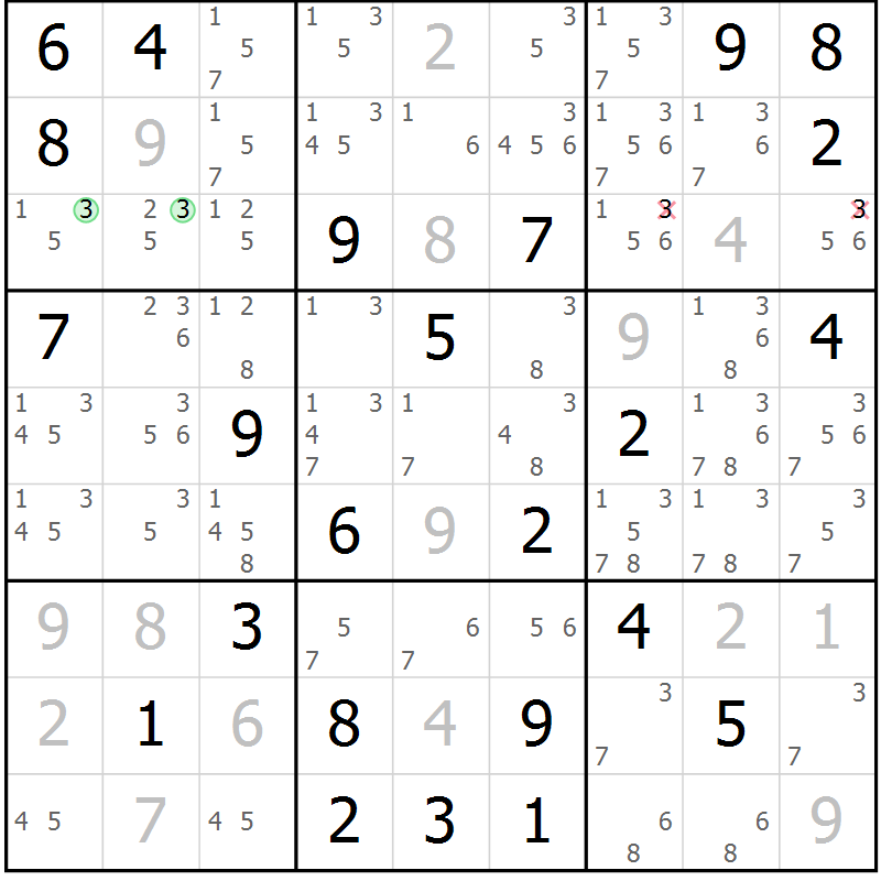 Position des candidats pour la solution de la Gr 77 page 80 du magazine de sudoku Virtuose n° 108