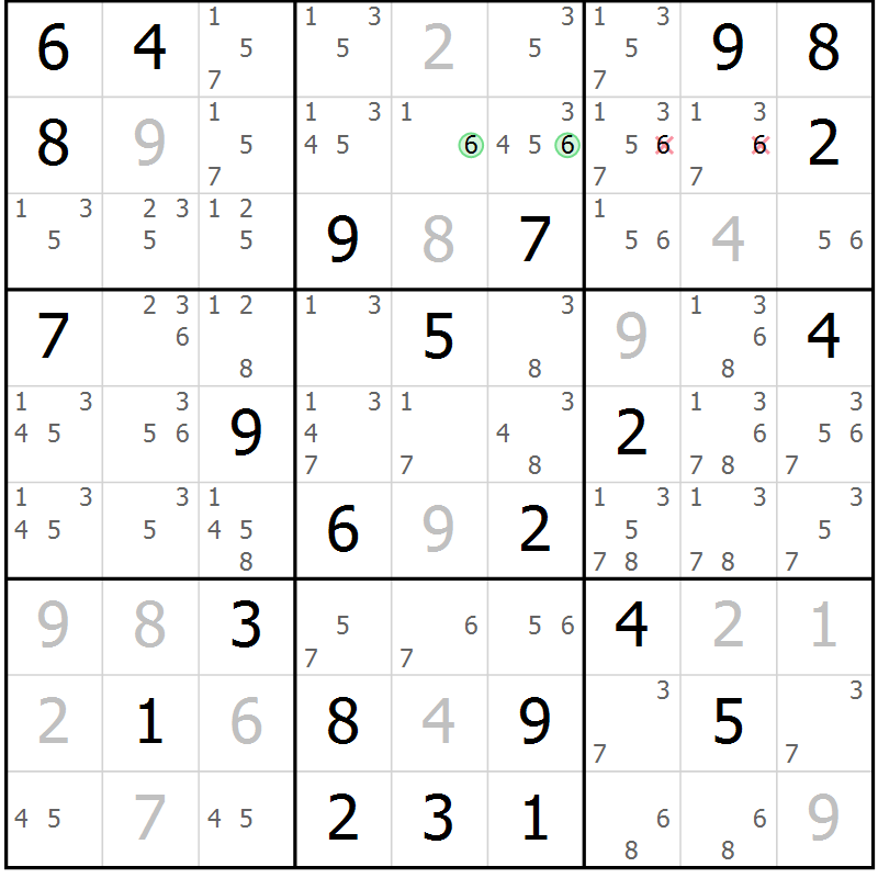 Position des candidats pour la solution de la Gr 77 page 80 du magazine de sudoku Virtuose n° 108
