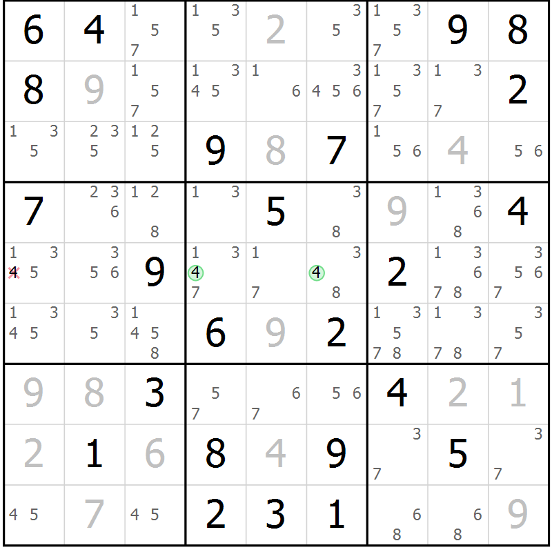 Position des candidats pour la solution de la Gr 77 page 80 du magazine de sudoku Virtuose n° 108
