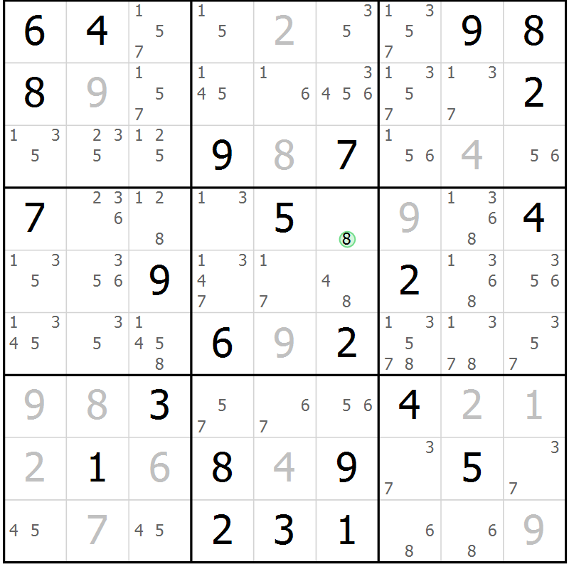 Position des candidats pour la solution de la Gr 77 page 80 du magazine de sudoku Virtuose n° 108