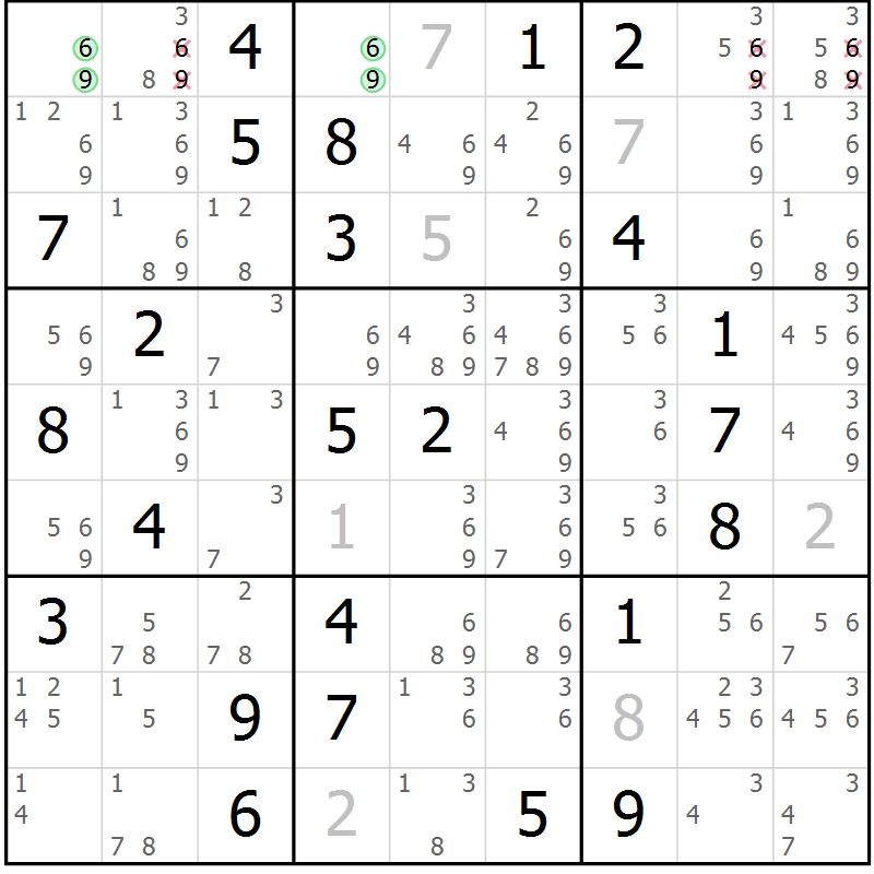 Position des candidats pour la solution de la Gr 78 page 81 du magazine de sudoku Virtuose n° 108