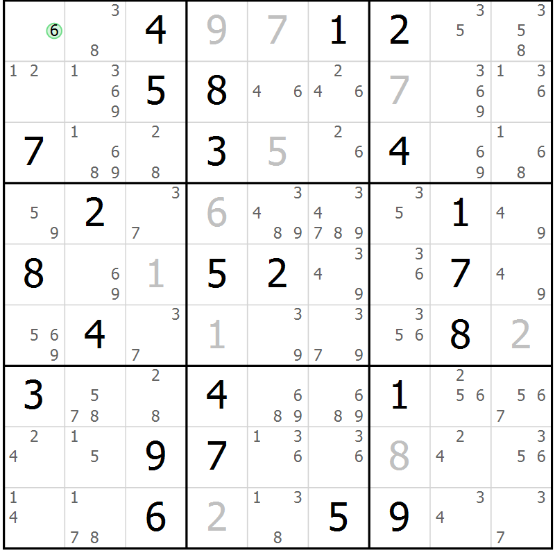 Position des candidats pour la solution de la Gr 78 page 81 du magazine de sudoku Virtuose n° 108