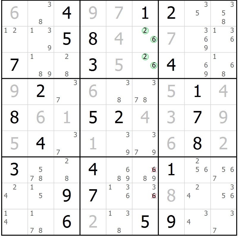 Position des candidats pour la solution de la Gr 78 page 81 du magazine de sudoku Virtuose n° 108