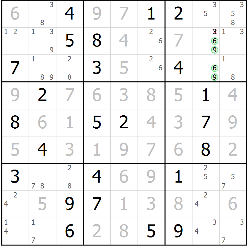 Position des candidats pour la solution de la Gr 78 page 81 du magazine de sudoku Virtuose n° 108