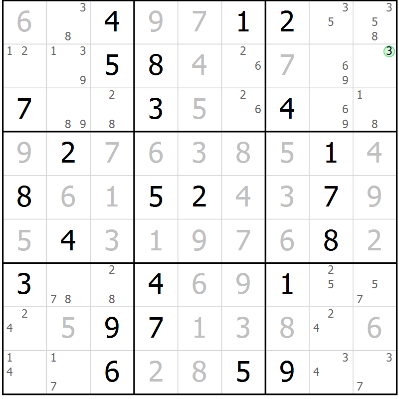 Position des candidats pour la solution de la Gr 78 page 81 du magazine de sudoku Virtuose n° 108