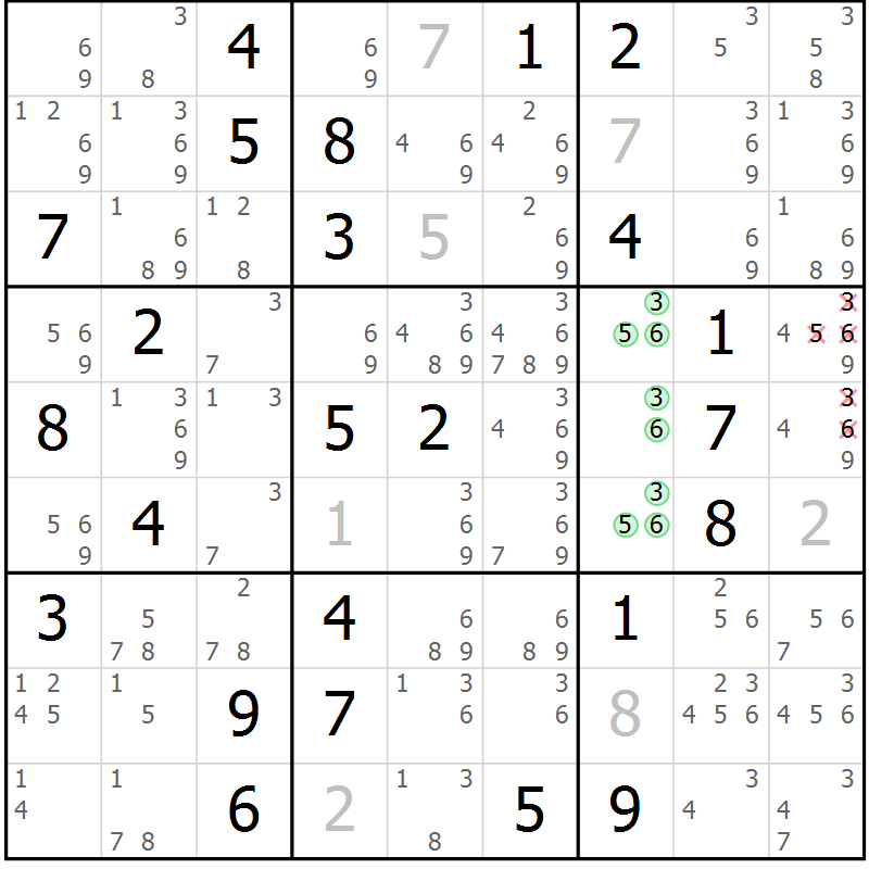 Position des candidats pour la solution de la Gr 78 page 81 du magazine de sudoku Virtuose n° 108