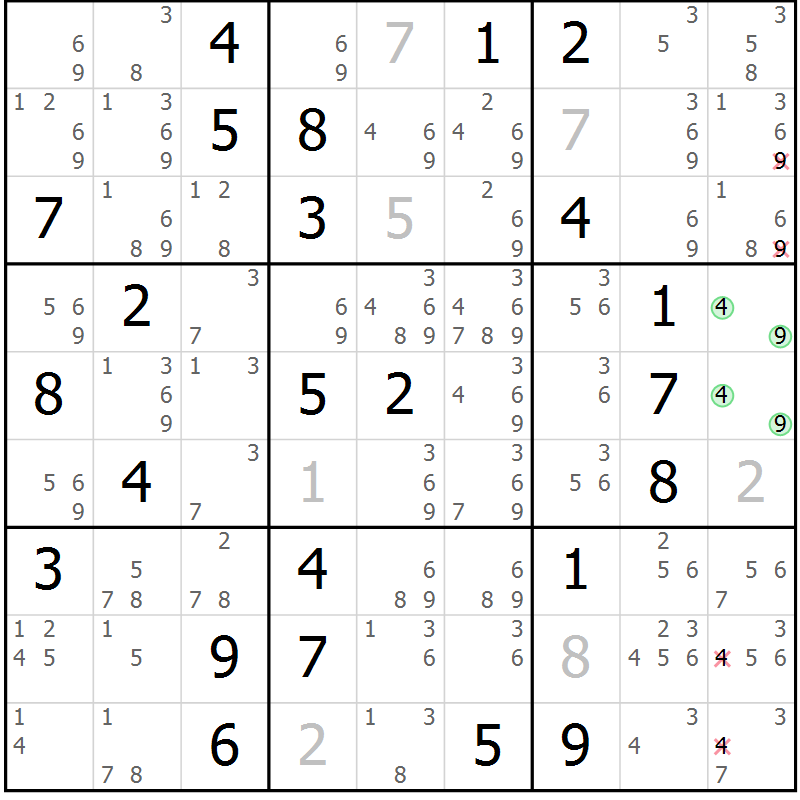 Position des candidats pour la solution de la Gr 78 page 81 du magazine de sudoku Virtuose n° 108