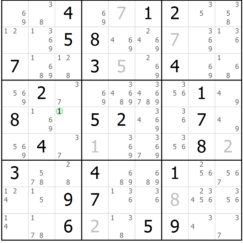Position des candidats pour la solution de la Gr 78 page 81 du magazine de sudoku Virtuose n° 108