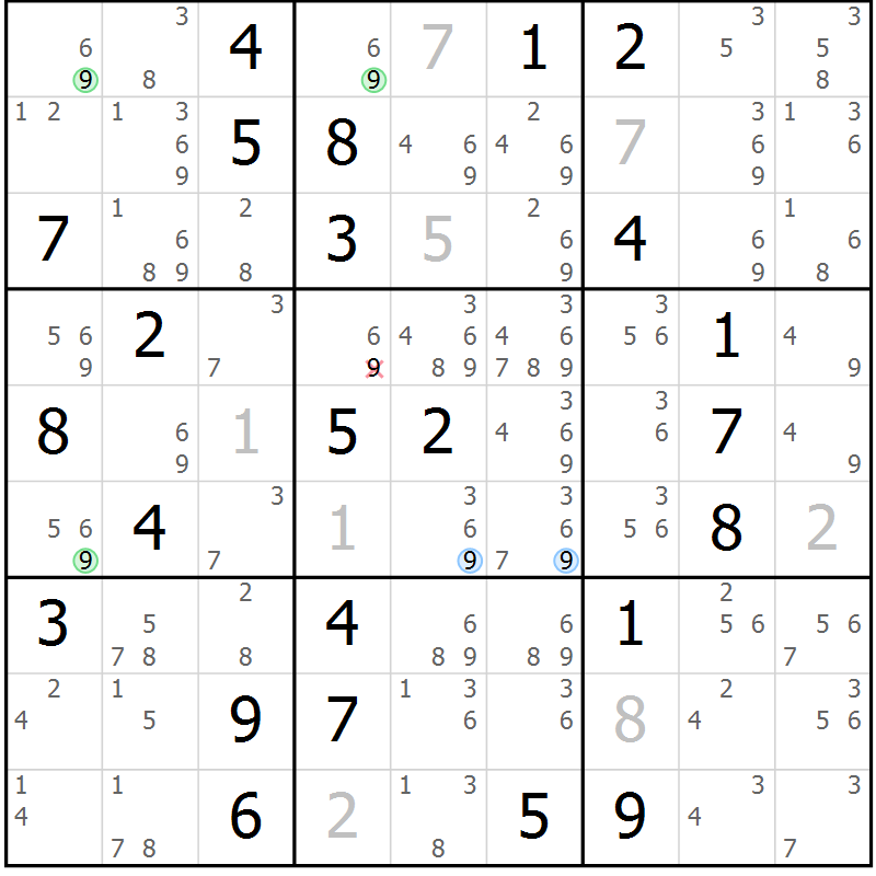 Position des candidats pour la solution de la Gr 78 page 81 du magazine de sudoku Virtuose n° 108