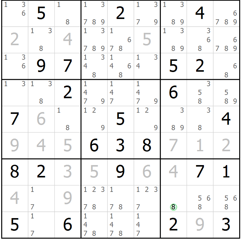Position des candidats pour la solution de la Gr 79 page 82 du magazine de sudoku Virtuose n° 108