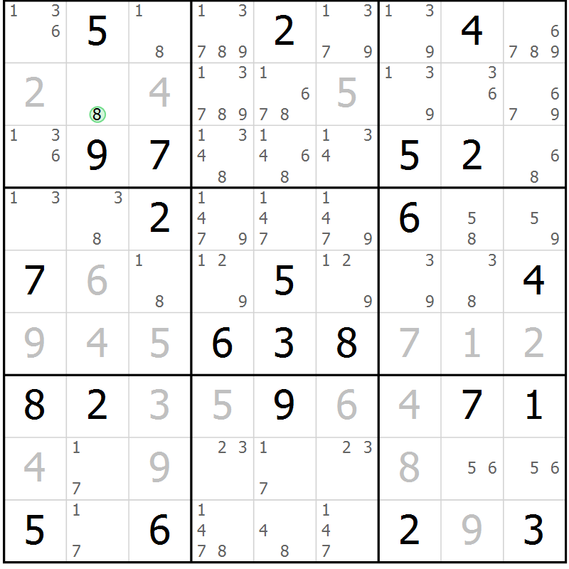 Position des candidats pour la solution de la Gr 79 page 82 du magazine de sudoku Virtuose n° 108