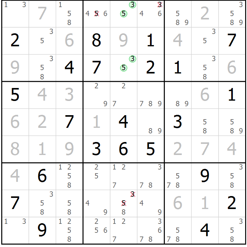 Position des candidats pour la solution de la Gr 8 page 11 du magazine de sudoku Virtuose n° 108