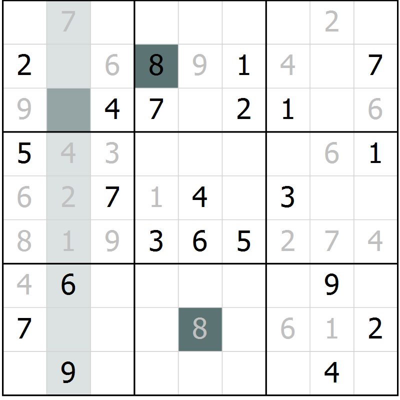Position des candidats pour la solution de la Gr 8 page 11 du magazine de sudoku Virtuose n° 108