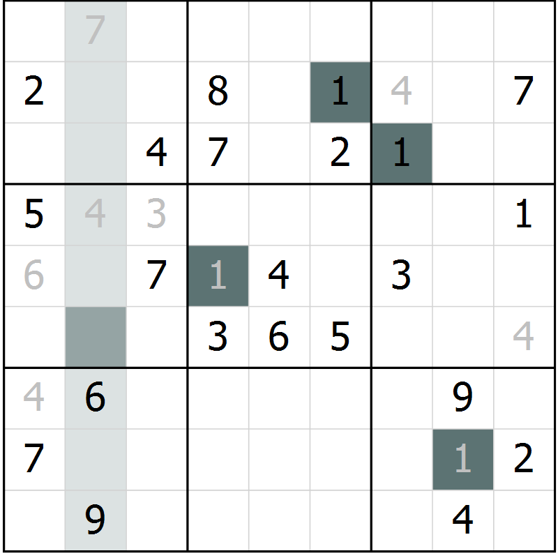 Position des candidats pour la solution de la Gr 8 page 11 du magazine de sudoku Virtuose n° 108