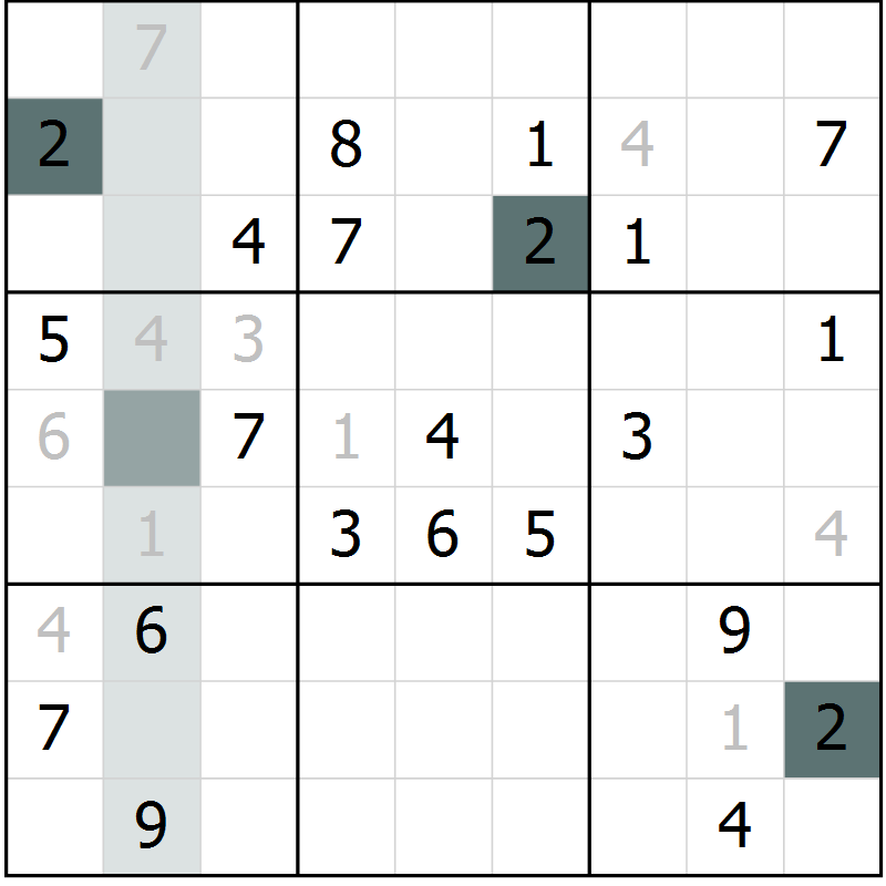 Position des candidats pour la solution de la Gr 8 page 11 du magazine de sudoku Virtuose n° 108