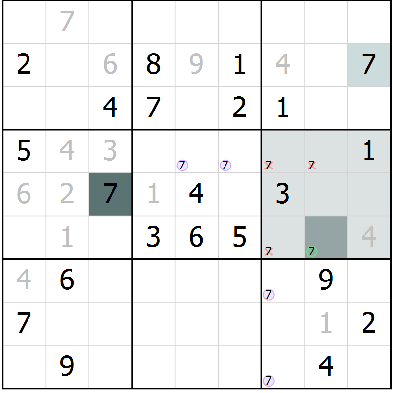 Position des candidats pour la solution de la Gr 8 page 11 du magazine de sudoku Virtuose n° 108