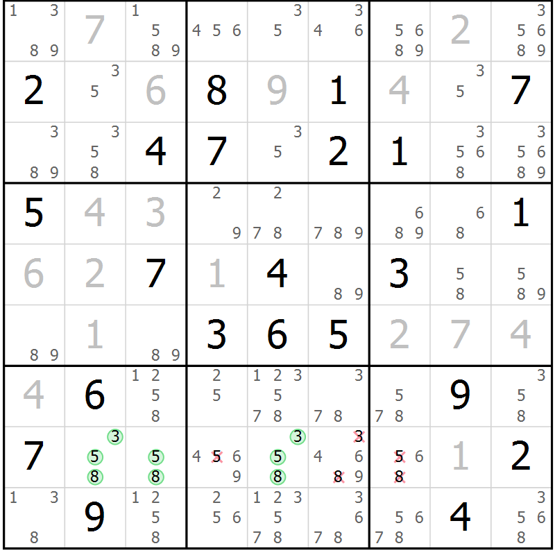 Position des candidats pour la solution de la Gr 8 page 11 du magazine de sudoku Virtuose n° 108
