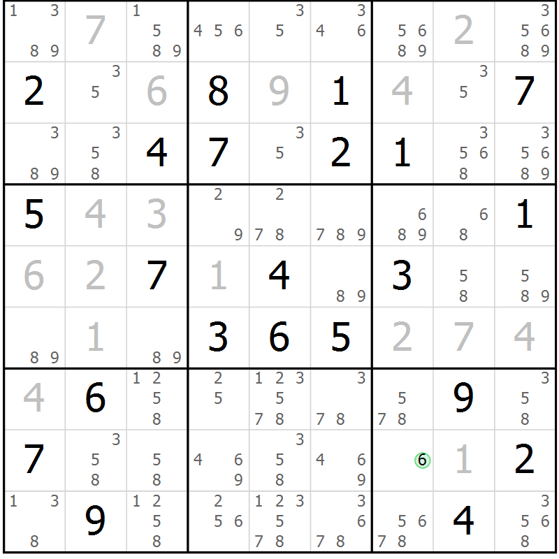 Position des candidats pour la solution de la Gr 8 page 11 du magazine de sudoku Virtuose n° 108