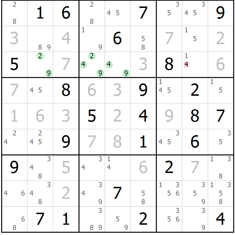 Position des candidats pour la solution de la Gr 80 page 83 du magazine de sudoku Virtuose n° 108