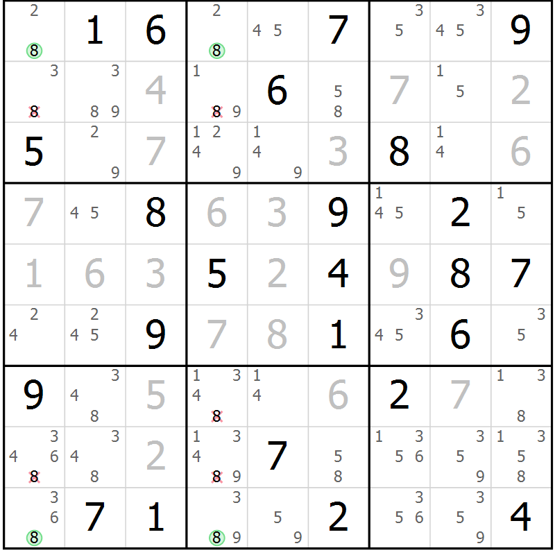 Position des candidats pour la solution de la Gr 80 page 83 du magazine de sudoku Virtuose n° 108
