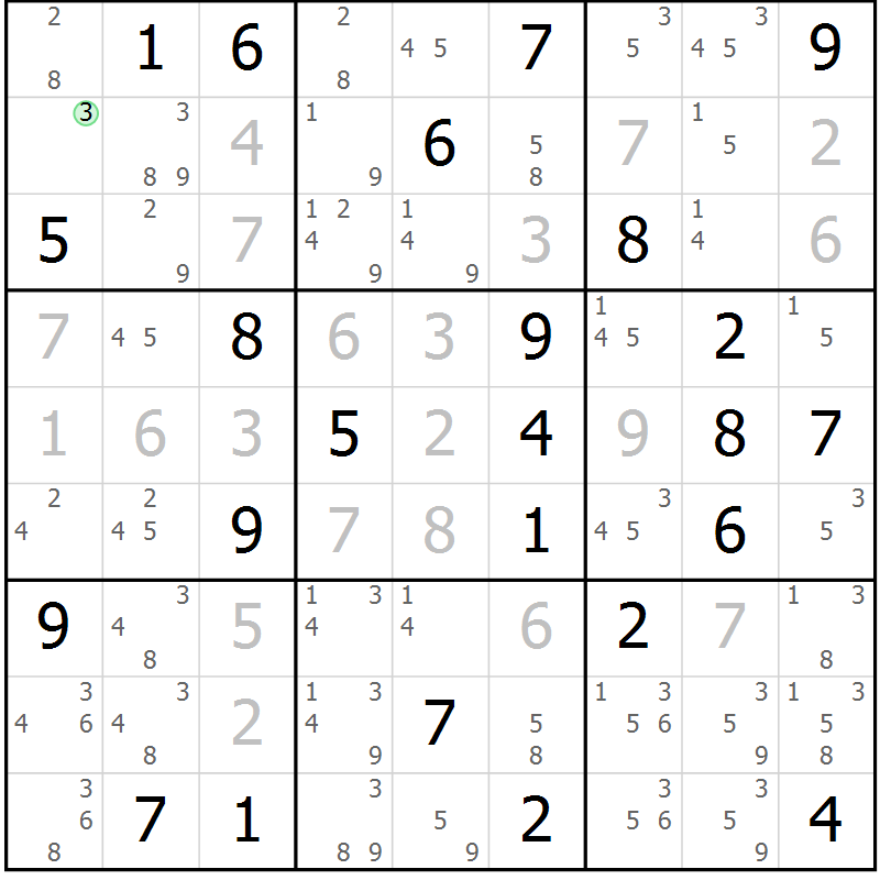 Position des candidats pour la solution de la Gr 80 page 83 du magazine de sudoku Virtuose n° 108