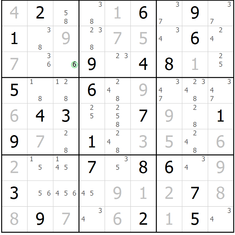 Position des candidats pour la solution de la Gr 82 page 85 du magazine de sudoku Virtuose n° 108