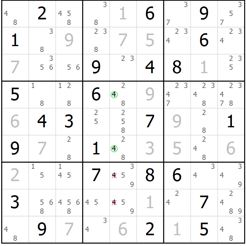 Position des candidats pour la solution de la Gr 82 page 85 du magazine de sudoku Virtuose n° 108