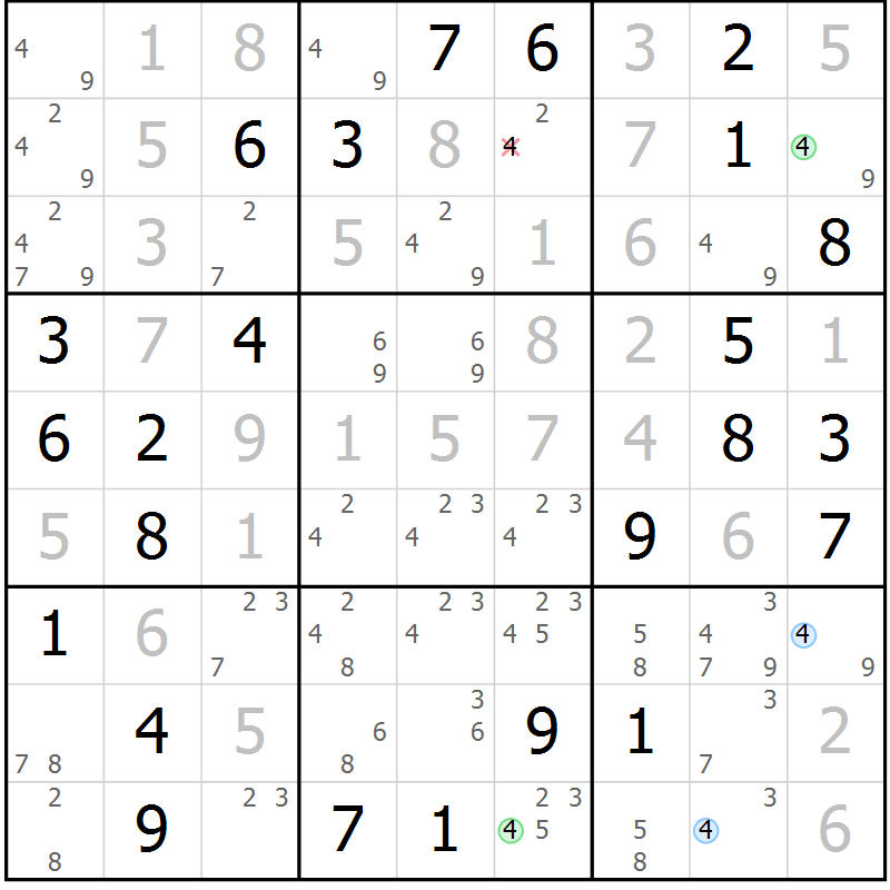 Position des candidats pour la solution de la Gr 83 page 86 du magazine de sudoku Virtuose n° 108