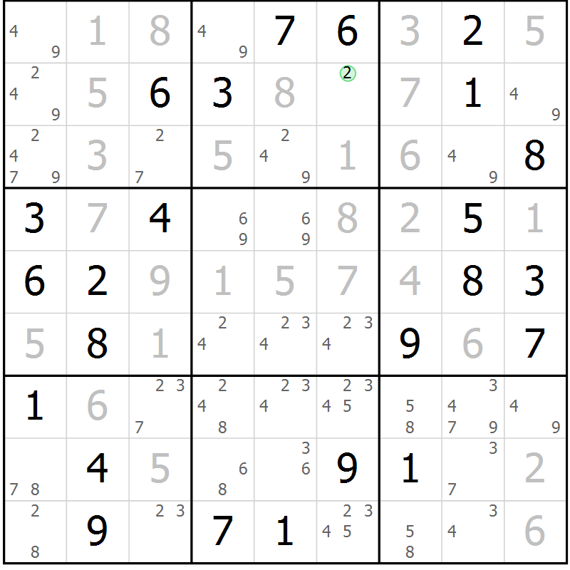 Position des candidats pour la solution de la Gr 83 page 86 du magazine de sudoku Virtuose n° 108