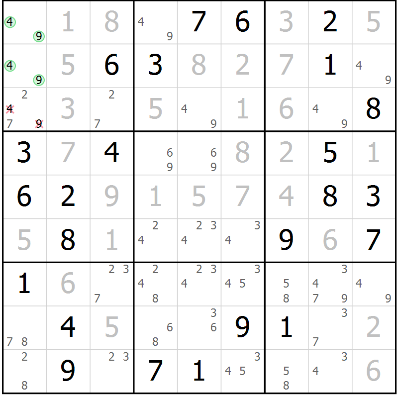 Position des candidats pour la solution de la Gr 83 page 86 du magazine de sudoku Virtuose n° 108