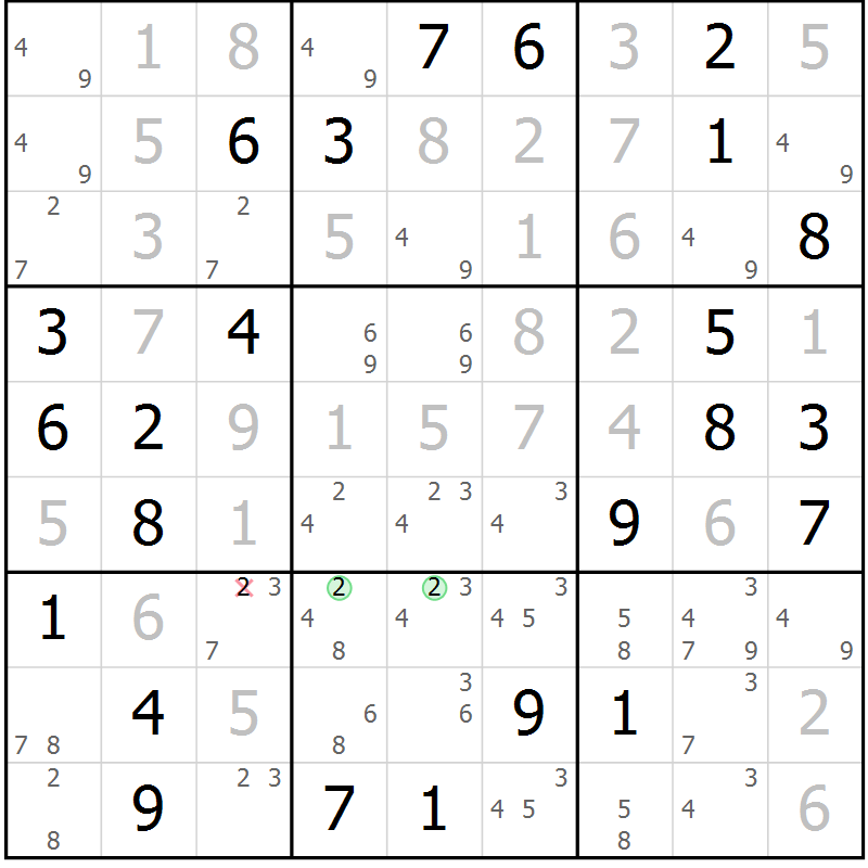 Position des candidats pour la solution de la Gr 83 page 86 du magazine de sudoku Virtuose n° 108