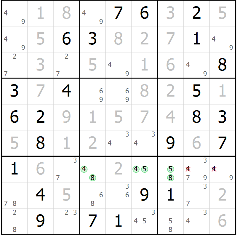 Position des candidats pour la solution de la Gr 83 page 86 du magazine de sudoku Virtuose n° 108