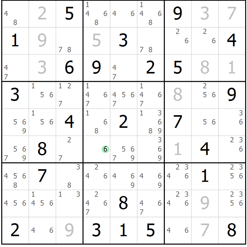 Position des candidats pour la solution de la Gr 84 page 87 du magazine de sudoku Virtuose n° 108