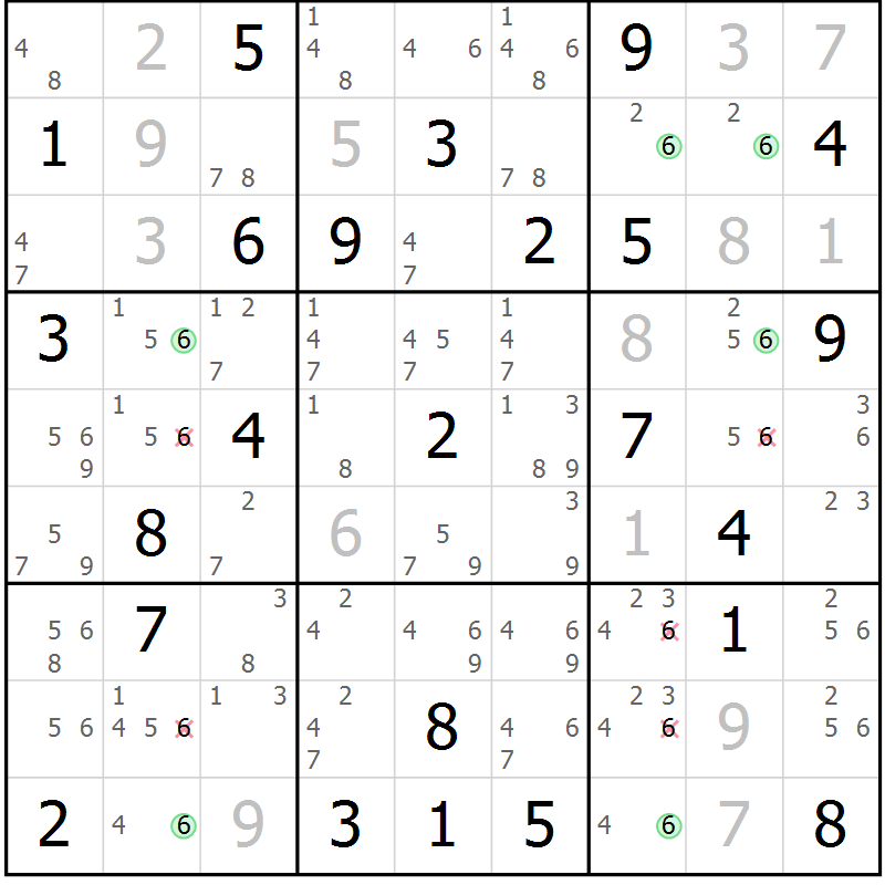 Position des candidats pour la solution de la Gr 84 page 87 du magazine de sudoku Virtuose n° 108