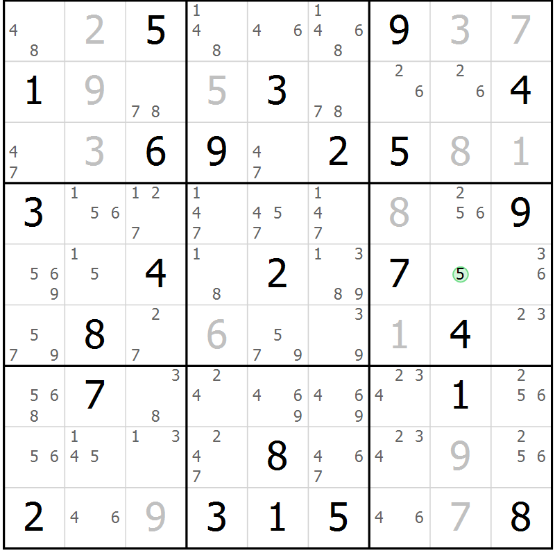Position des candidats pour la solution de la Gr 84 page 87 du magazine de sudoku Virtuose n° 108