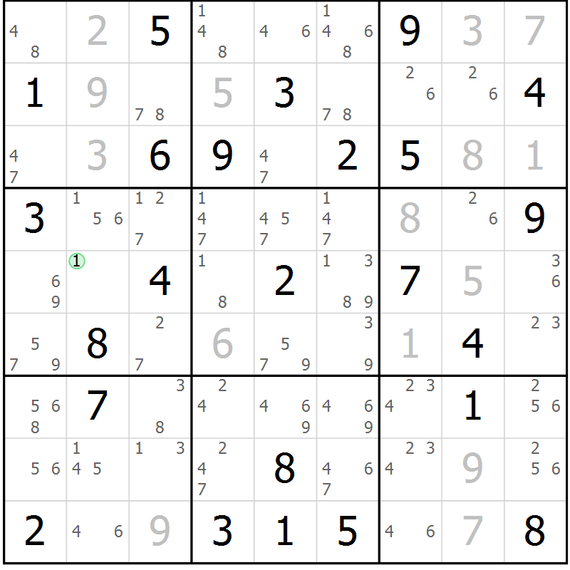 Position des candidats pour la solution de la Gr 84 page 87 du magazine de sudoku Virtuose n° 108