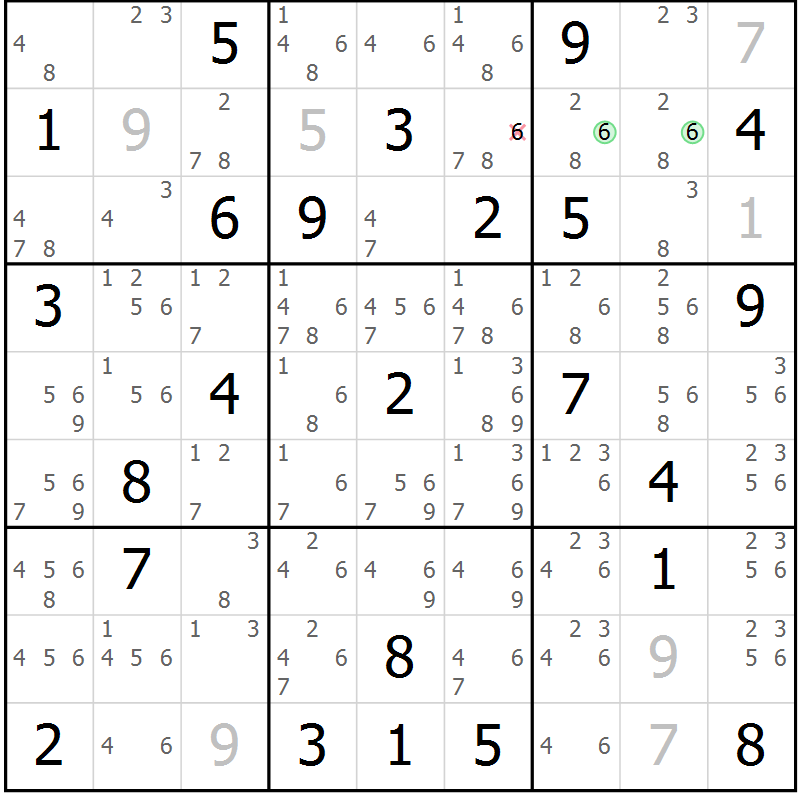Position des candidats pour la solution de la Gr 84 page 87 du magazine de sudoku Virtuose n° 108