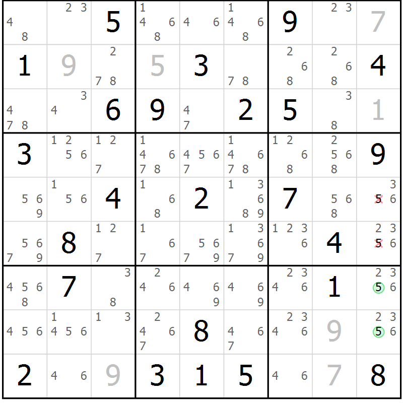 Position des candidats pour la solution de la Gr 84 page 87 du magazine de sudoku Virtuose n° 108