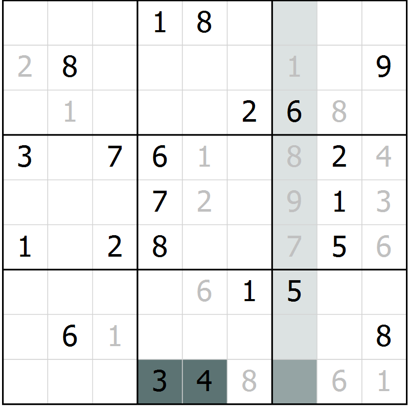 Position des candidats pour la solution de la Gr 9 page 12 du magazine de sudoku Virtuose n° 108