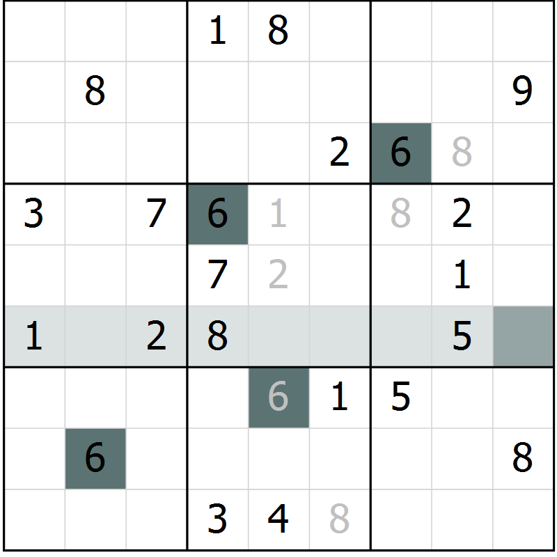 Position des candidats pour la solution de la Gr 9 page 12 du magazine de sudoku Virtuose n° 108