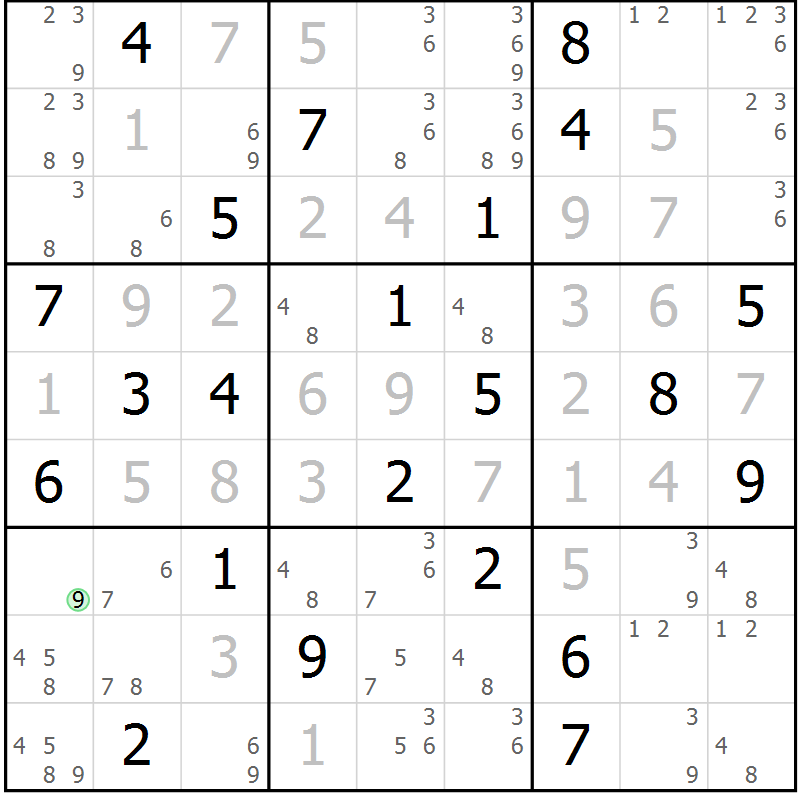 Position des candidats pour la solution de la Gr 1 page 4 du magazine de sudoku Virtuose n° 109