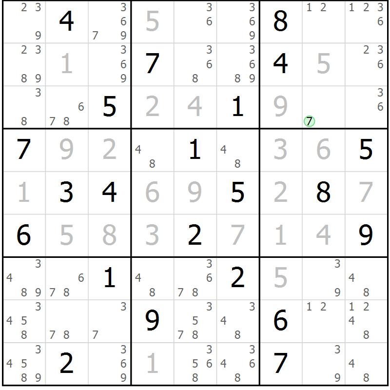 Position des candidats pour la solution de la Gr 1 page 4 du magazine de sudoku Virtuose n° 109